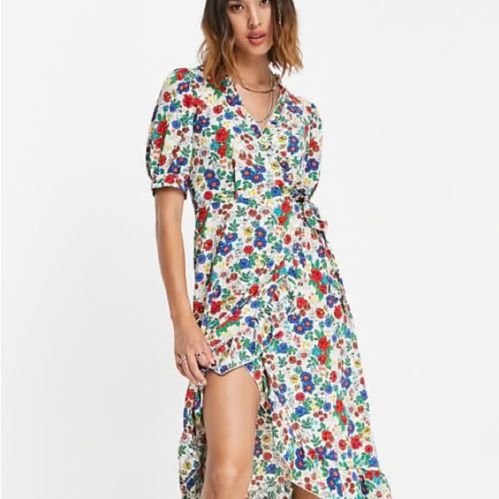 Topshop Petite Floral Midi Wrap Dress
